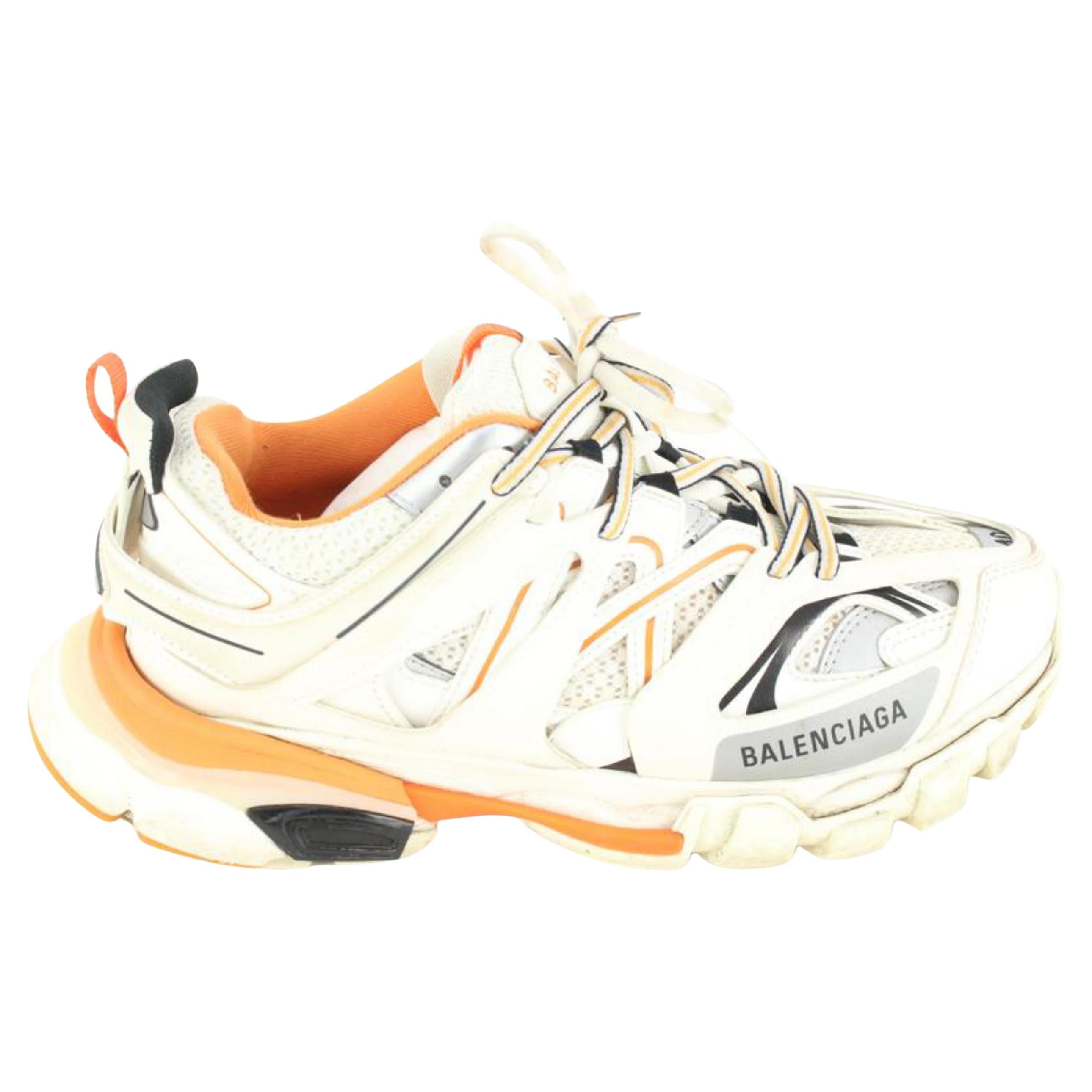 Balenciaga Men's Size 40 Or US 10 White X Orange Trainer Lace Up Sneaker C  For Sale at 1stDibs