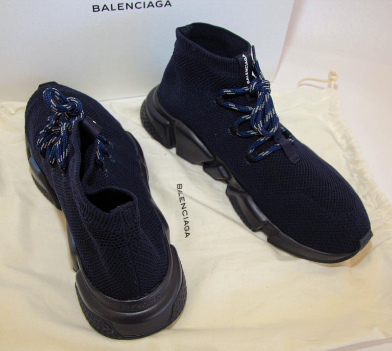Balenciaga Dark Blue And Black Speed Knit Trainers US Size 9, EUR 42, UK 8. Balenciaga Unisex Speed Mesh Sneakers Dark Blue Size 42 EU  main image 4