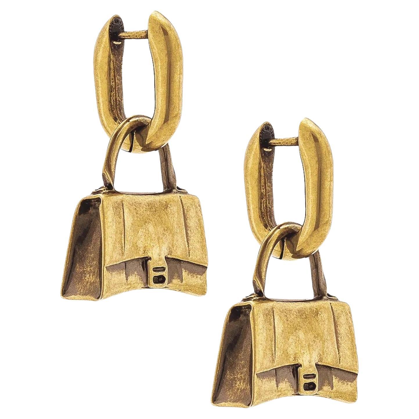 Balenciaga Metallic Bag Charm Hourglass Earrings For Sale