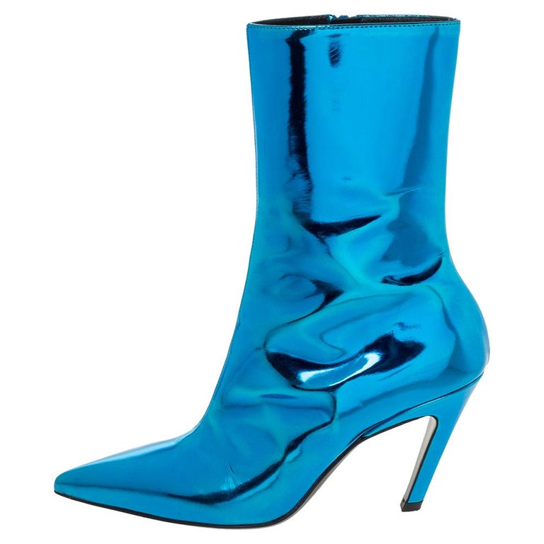 Balenciaga Metallic Blue Leather Slash Heel Ankle Boots Size 35 at 1stDibs  | blue metallic boots, blue metallic shoes, metallic blue boots