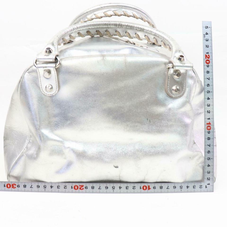 Balenciaga Metallic Bowler 870315 Silver Leather Satchel 2