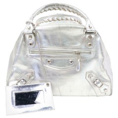 Balenciaga Metallic Bowler 870315 Silver Leather Satchel