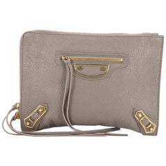 Balenciaga Metallic Edge Zip Around Clutch Leather