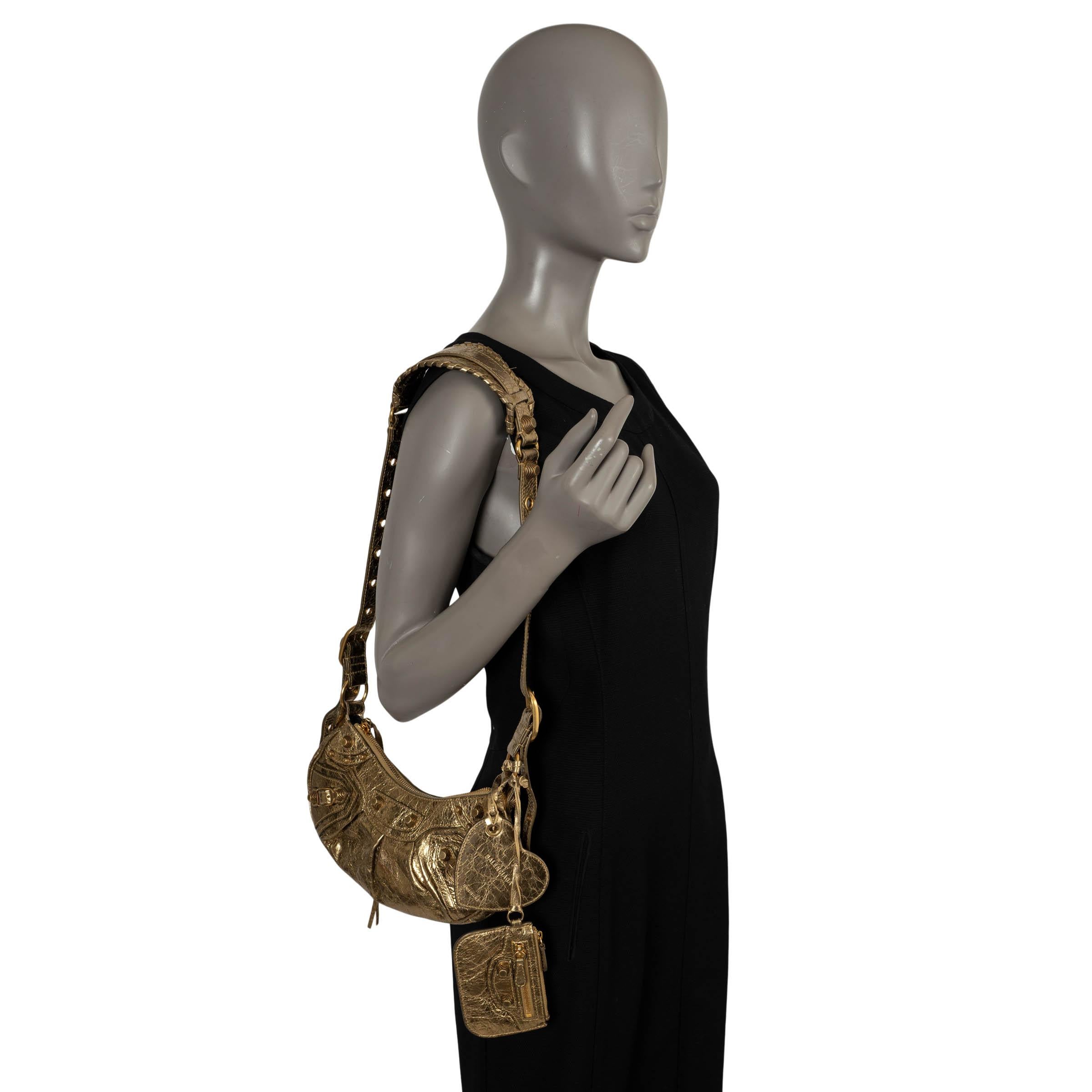 BALENCIAGA metallic gold Arena distressed leather LE CAGOLE XS Shoulder Bag For Sale 5