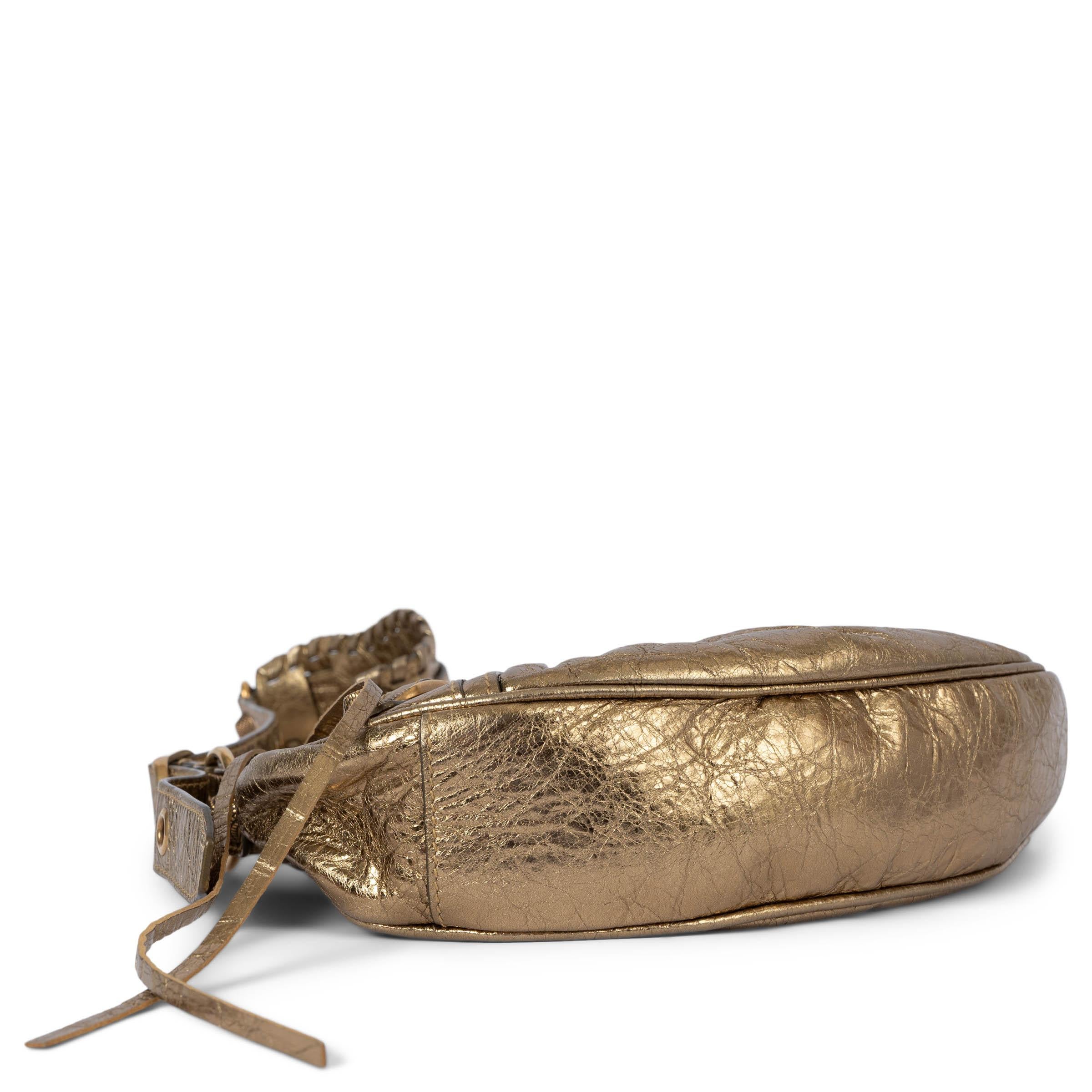 Women's BALENCIAGA metallic gold Arena distressed leather LE CAGOLE XS Shoulder Bag For Sale