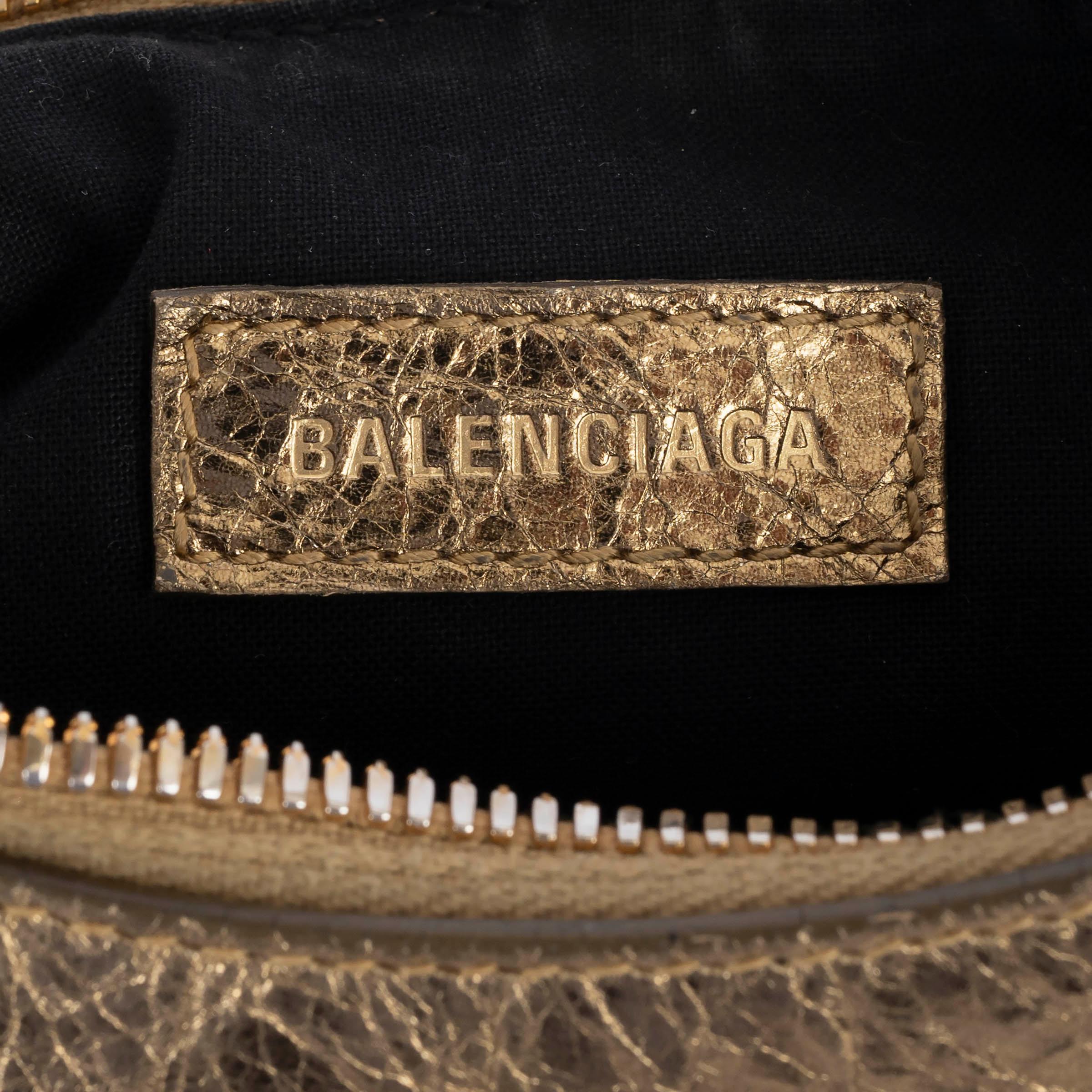 BALENCIAGA metallic gold Arena distressed leather LE CAGOLE XS Shoulder Bag For Sale 3
