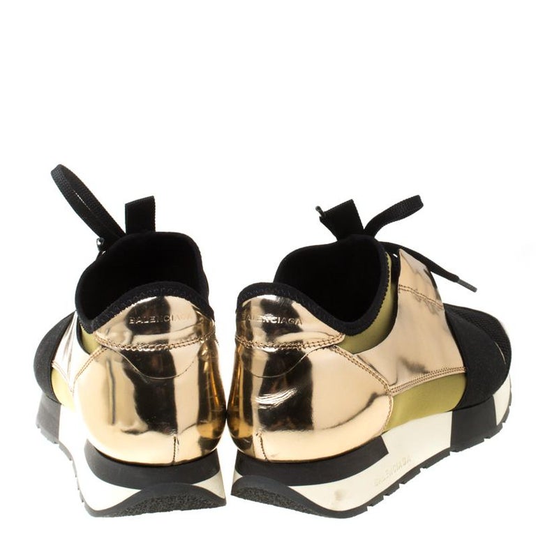 Balenciaga Metallic Gold Leather And Satin Race Runner Sneakers Size 39 For  Sale at 1stDibs | gold balenciaga runners, gold balenciaga sneakers,  metallic balenciaga sneakers