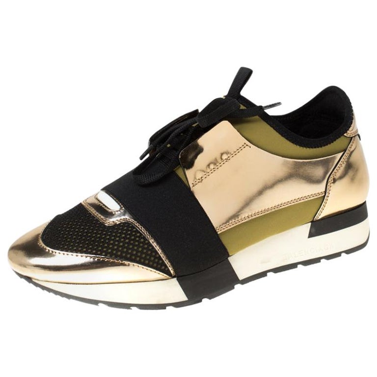 Balenciaga Metallic Gold Leather And Satin Race Runner Sneakers Size 39 For  Sale at 1stDibs | gold balenciaga runners