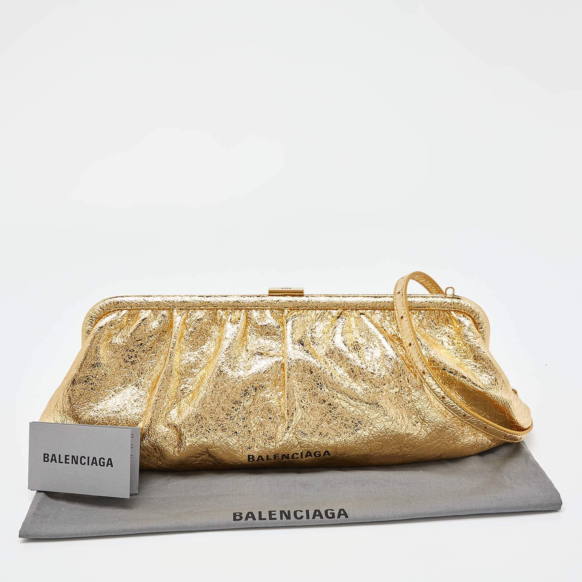 Balenciaga Metallic Gold Leather Cloud XL Clutch 6