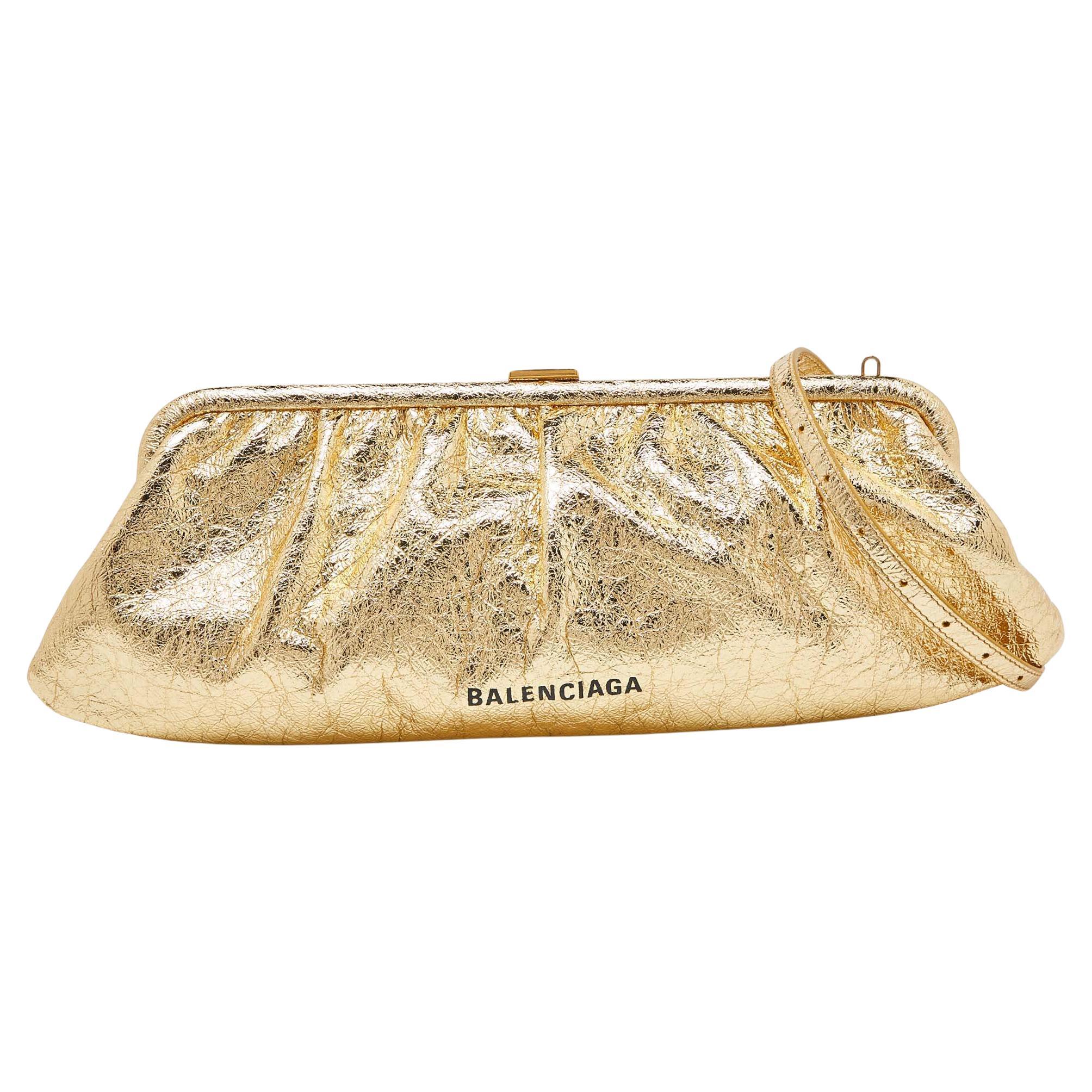 Balenciaga Metallic Gold Leather Cloud XL Clutch