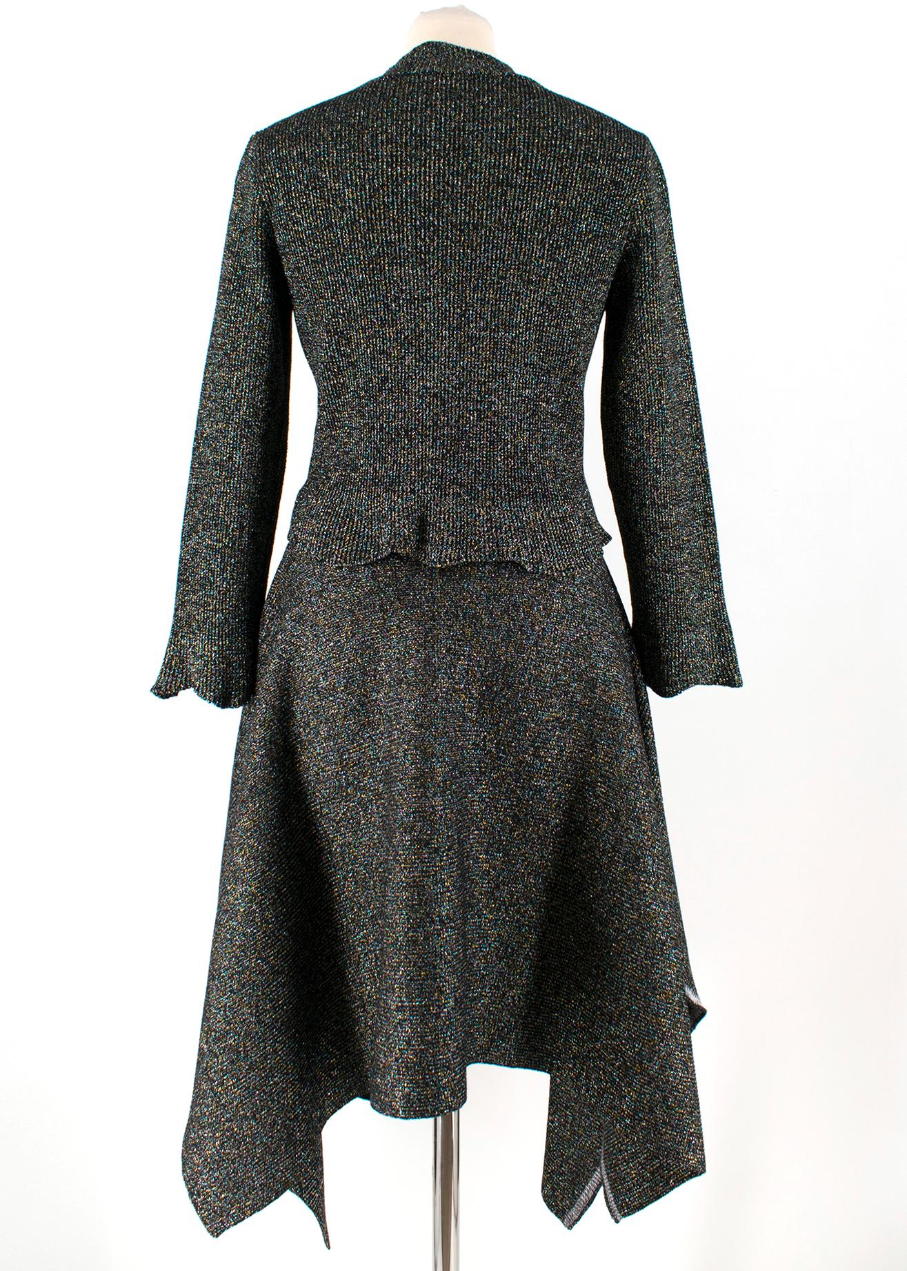 Black Balenciaga Metallic Knit Cropped Sweater and Skirt Set Size: S