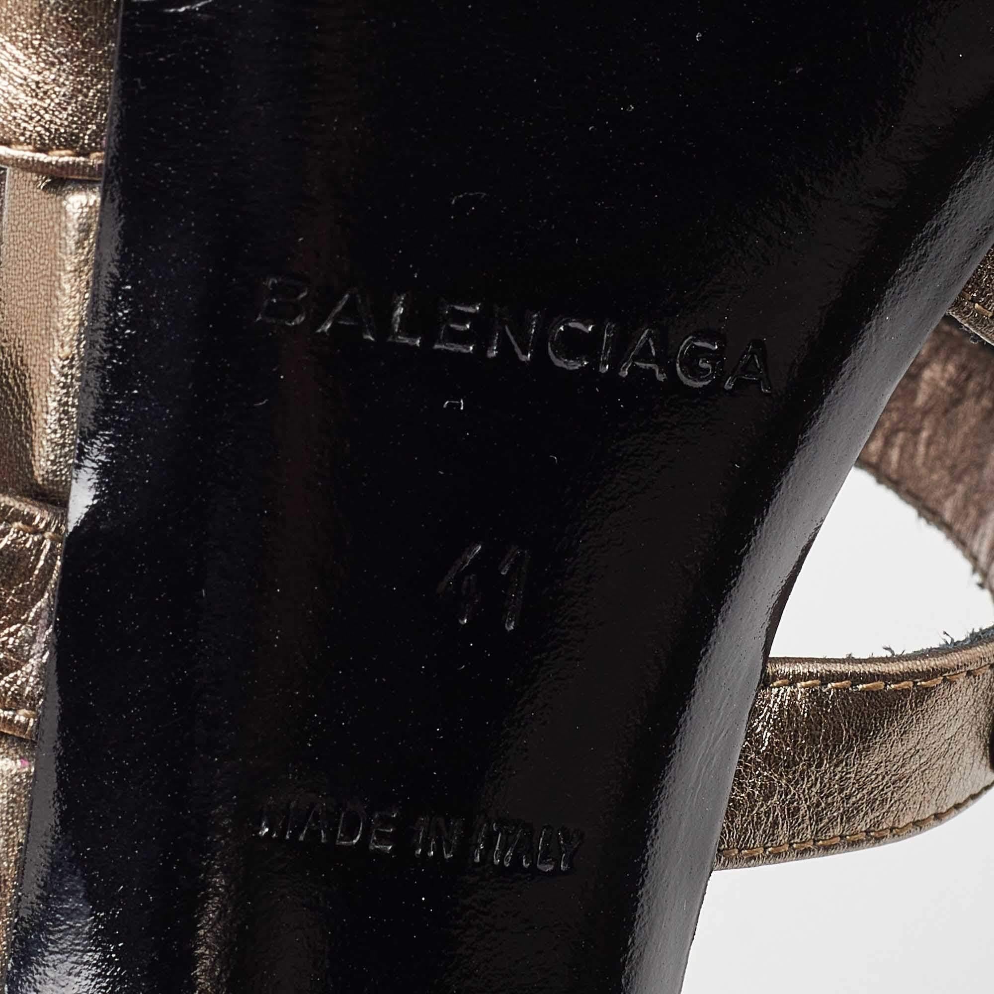 Balenciaga Metallic Leather Arena Studded Gladiator Block Heel Sandals Size 41 3