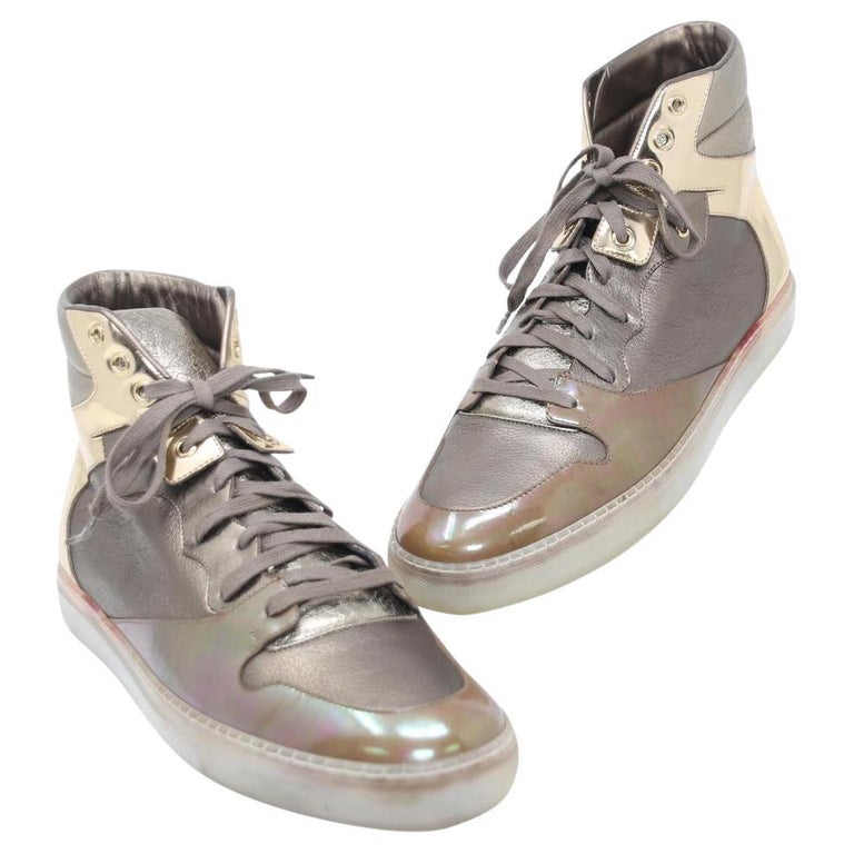Balenciaga Metallic Patent Crinkled Leather High Top Men's Sneakers Size 41  For Sale at 1stDibs