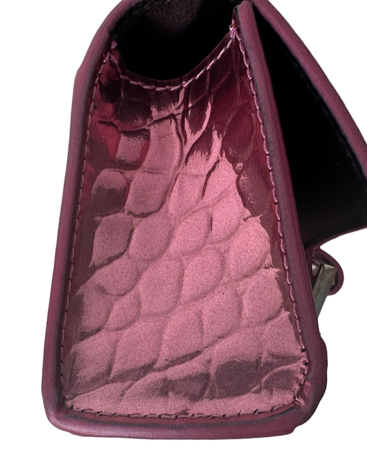 Women's Balenciaga Metallic Pink Embossed Crocodile Hourglass Mini Top Handle Bag