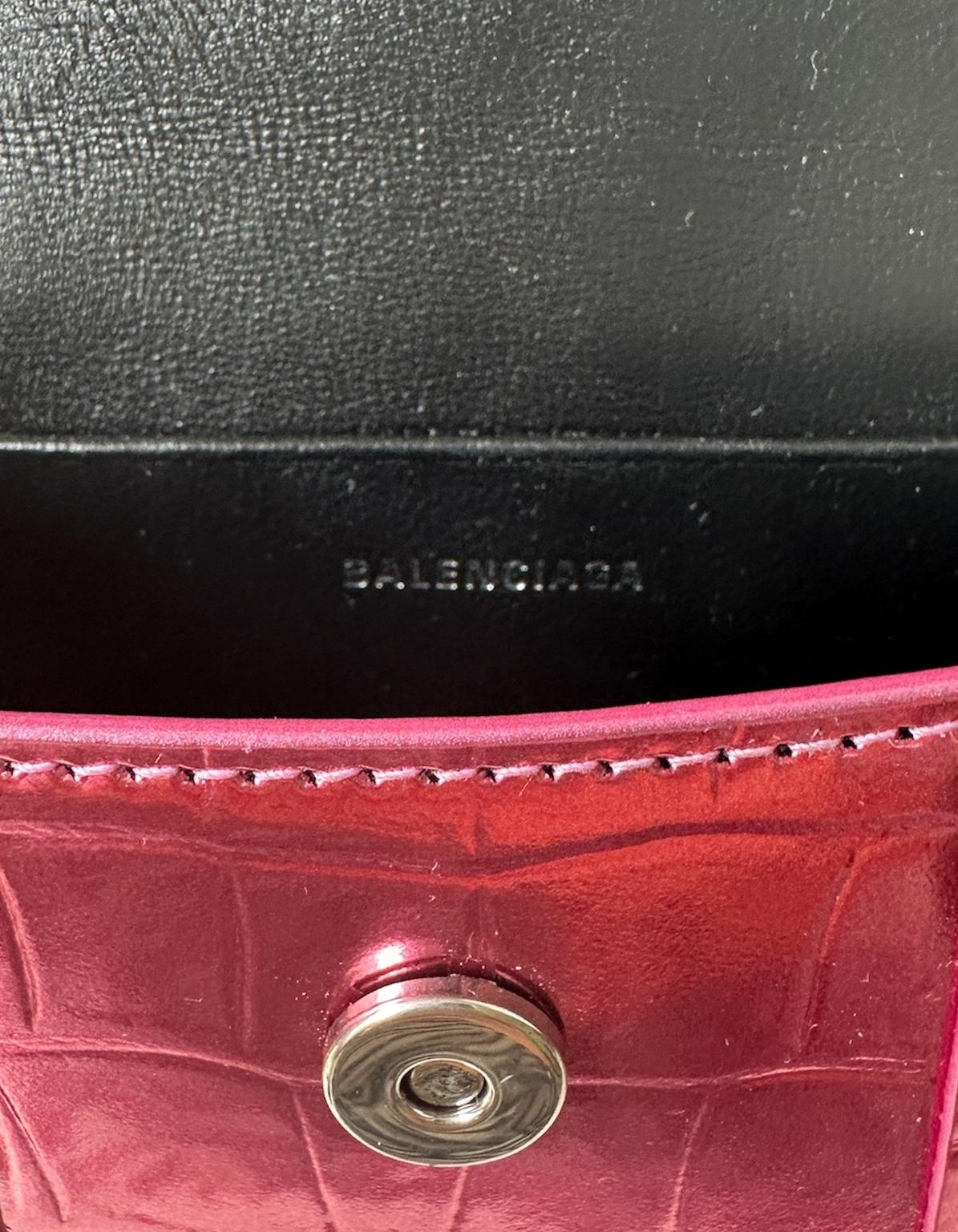 Balenciaga Metallic Pink Embossed Crocodile Hourglass Mini Top Handle Bag 3