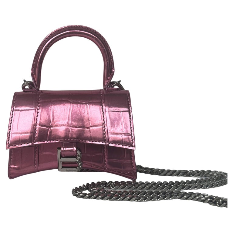 Torrent statisk Påstand Balenciaga Metallic Pink Embossed Crocodile Hourglass Mini Top Handle Bag  For Sale at 1stDibs