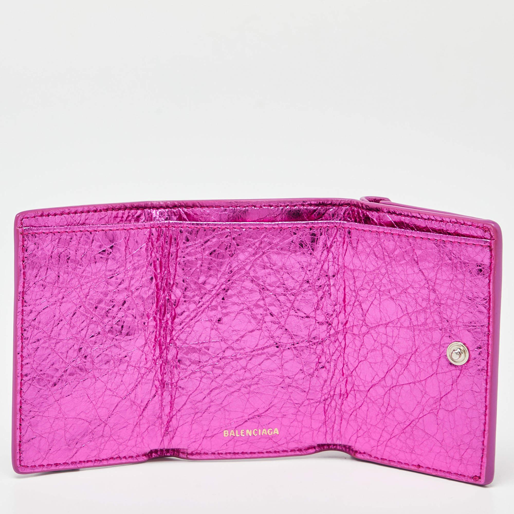 Balenciaga Metallic Pink Leather Mini Papier Wallet 6
