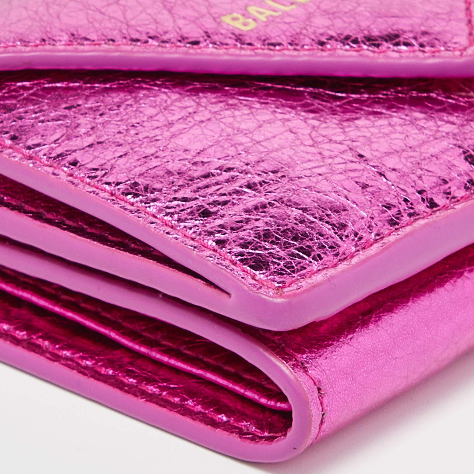 Balenciaga Metallic Pink Leather Mini Papier Wallet 2