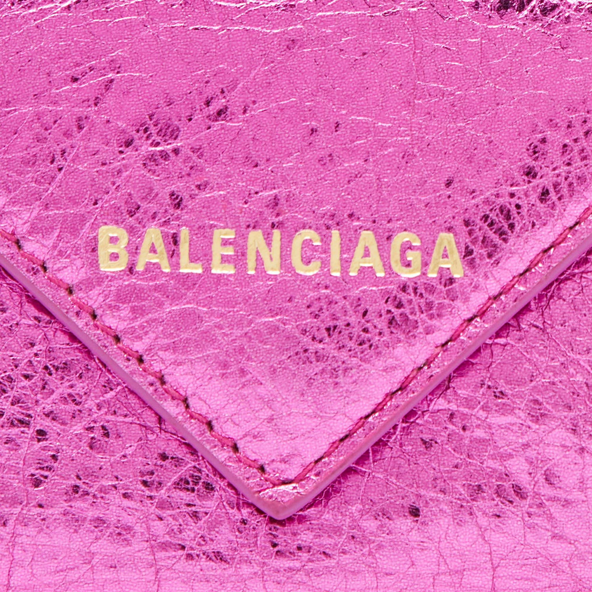 Balenciaga Metallic Pink Leather Mini Papier Wallet 3