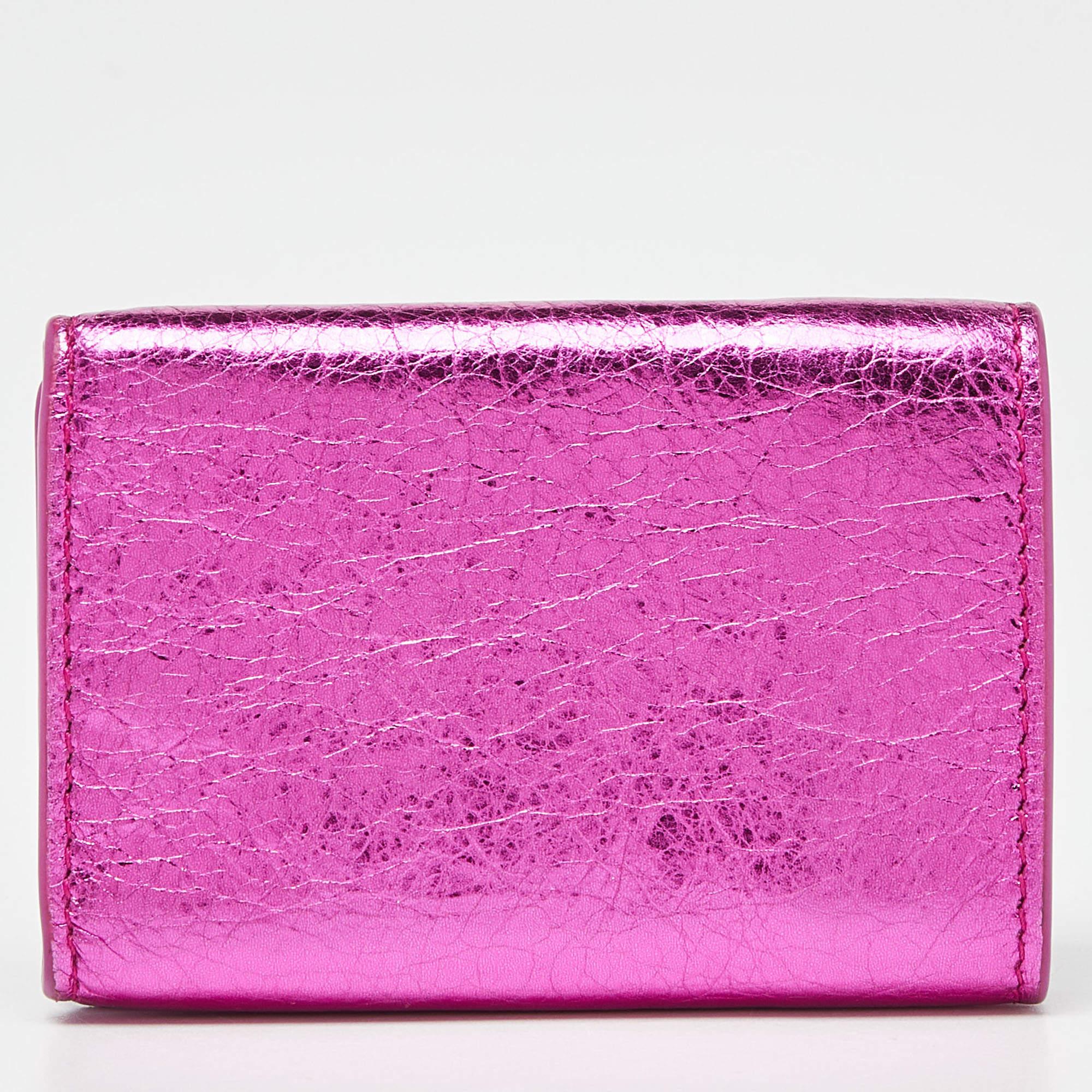 Balenciaga Metallic Pink Leather Mini Papier Wallet 4