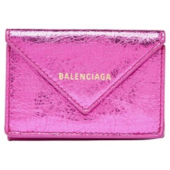 Balenciaga Metallic Rosa Mini-Brieftasche aus Leder