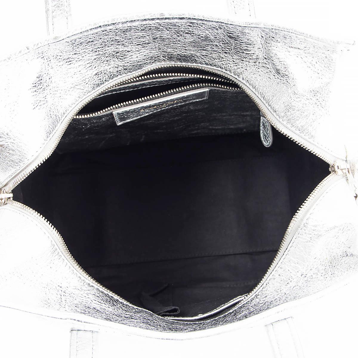 BALENCIAGA metallic silver crackled leather SMALL BAZAR Tote Bag 1