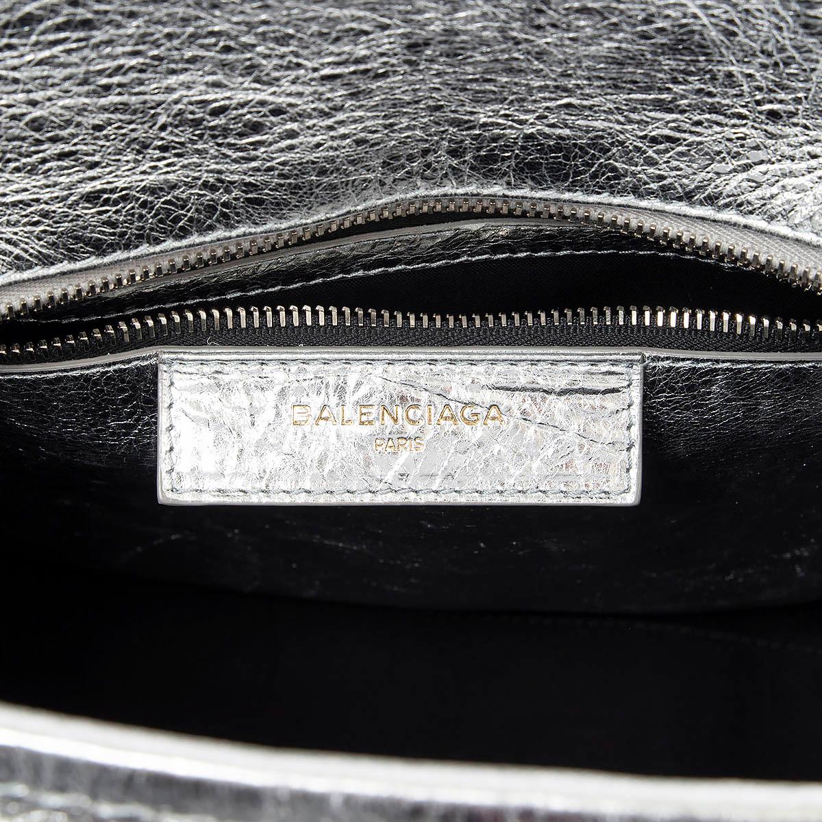 BALENCIAGA metallic silver crackled leather SMALL BAZAR Tote Bag 3