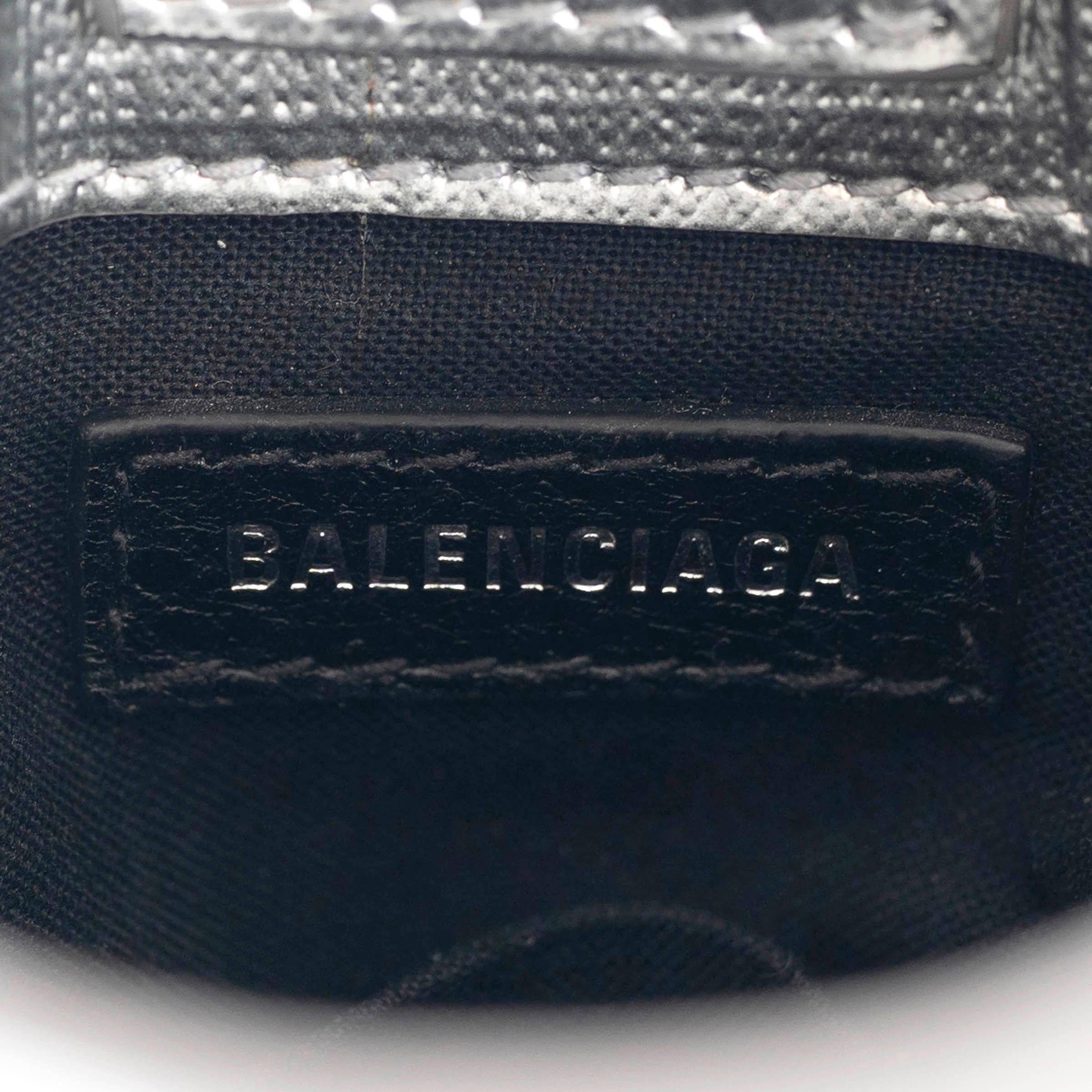 BALENCIAGA 2019 MINI SHOPPING TOTE PHONE Case Bag en cuir métallisé argenté Pour femmes en vente
