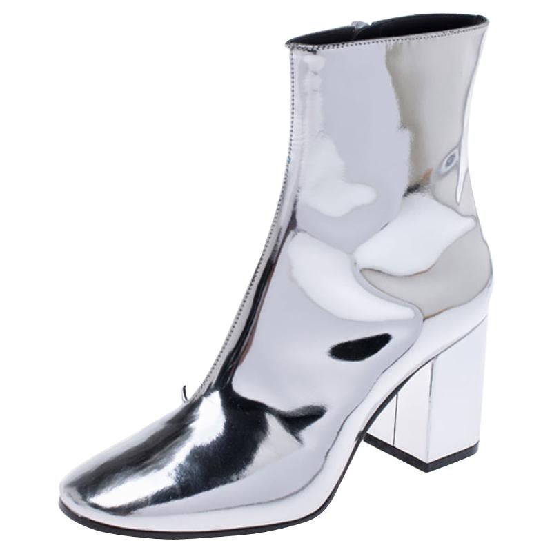 Balenciaga Metallic Silver Leather Ankle Boots Size 36 at 1stDibs