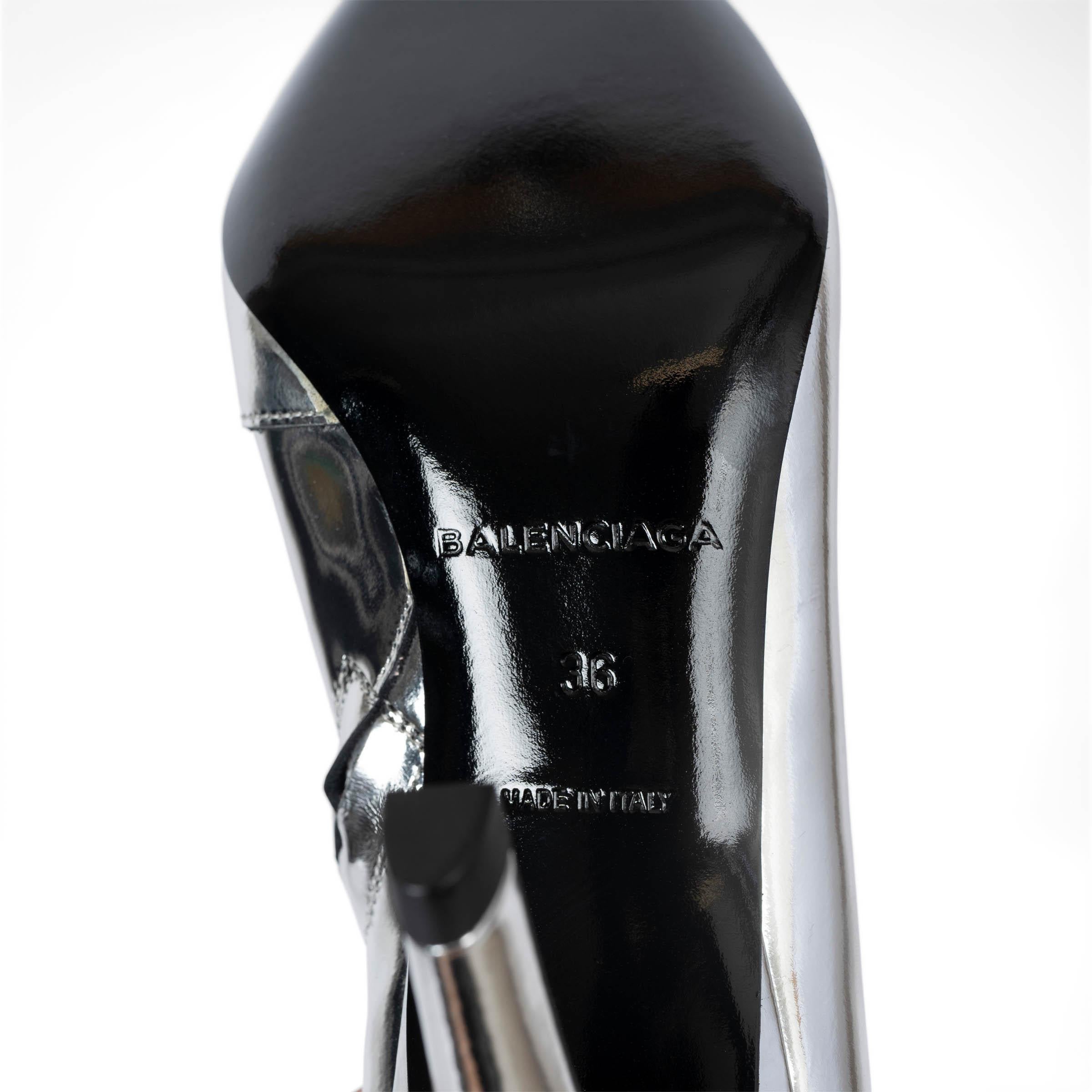 BALENCIAGA metallic silver leather TALON MIRROR 80 Boots Ankle Shoes 36 For Sale 1