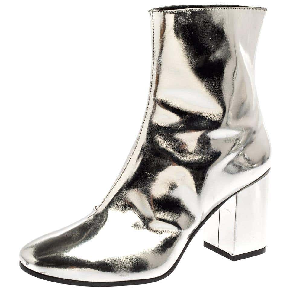 Balenciaga Metallic Silver Patent Leather Ankle Boots Size 37 For Sale ...