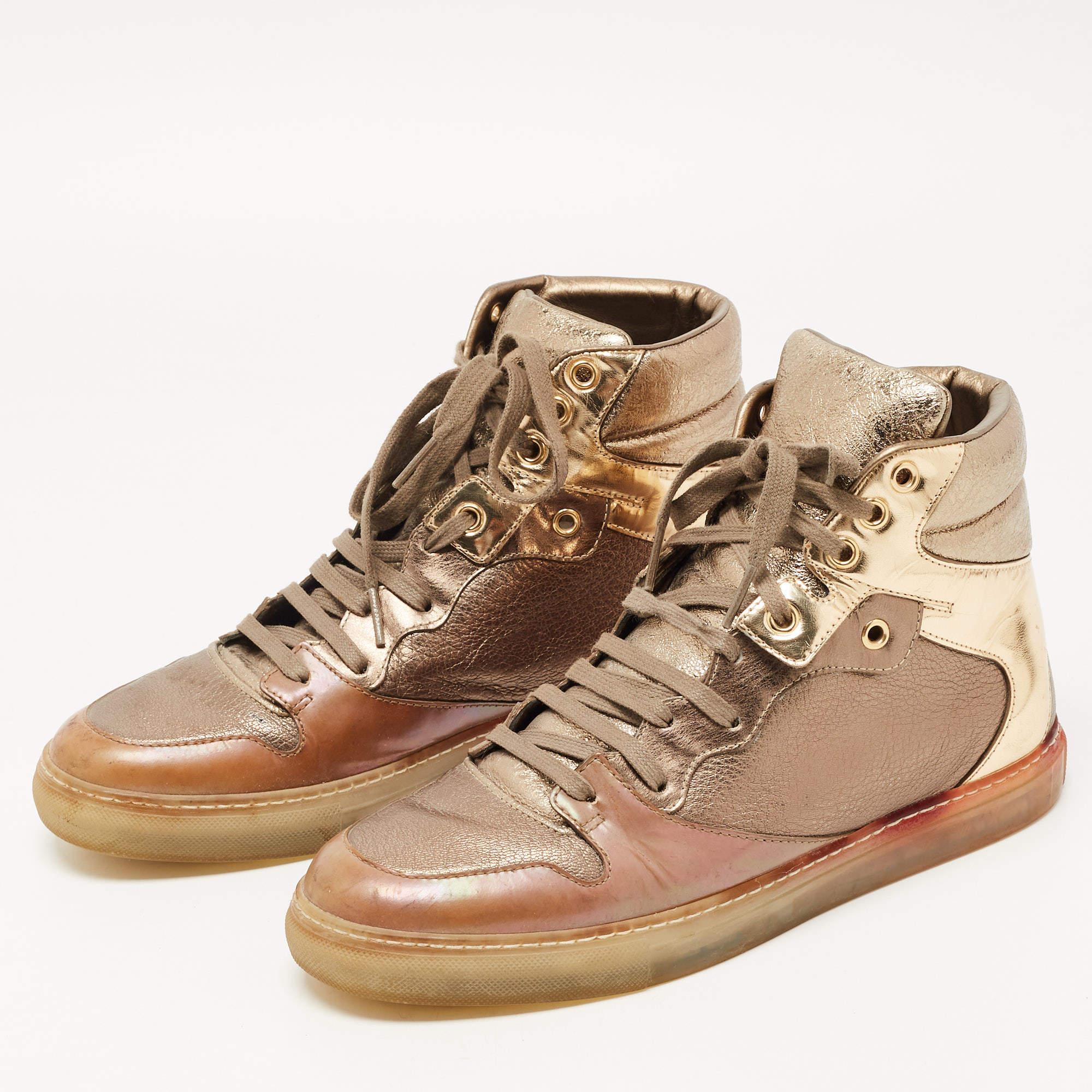 Balenciaga Metallic Tricolor Leather High Top Sneakers Size 40 For Sale 3
