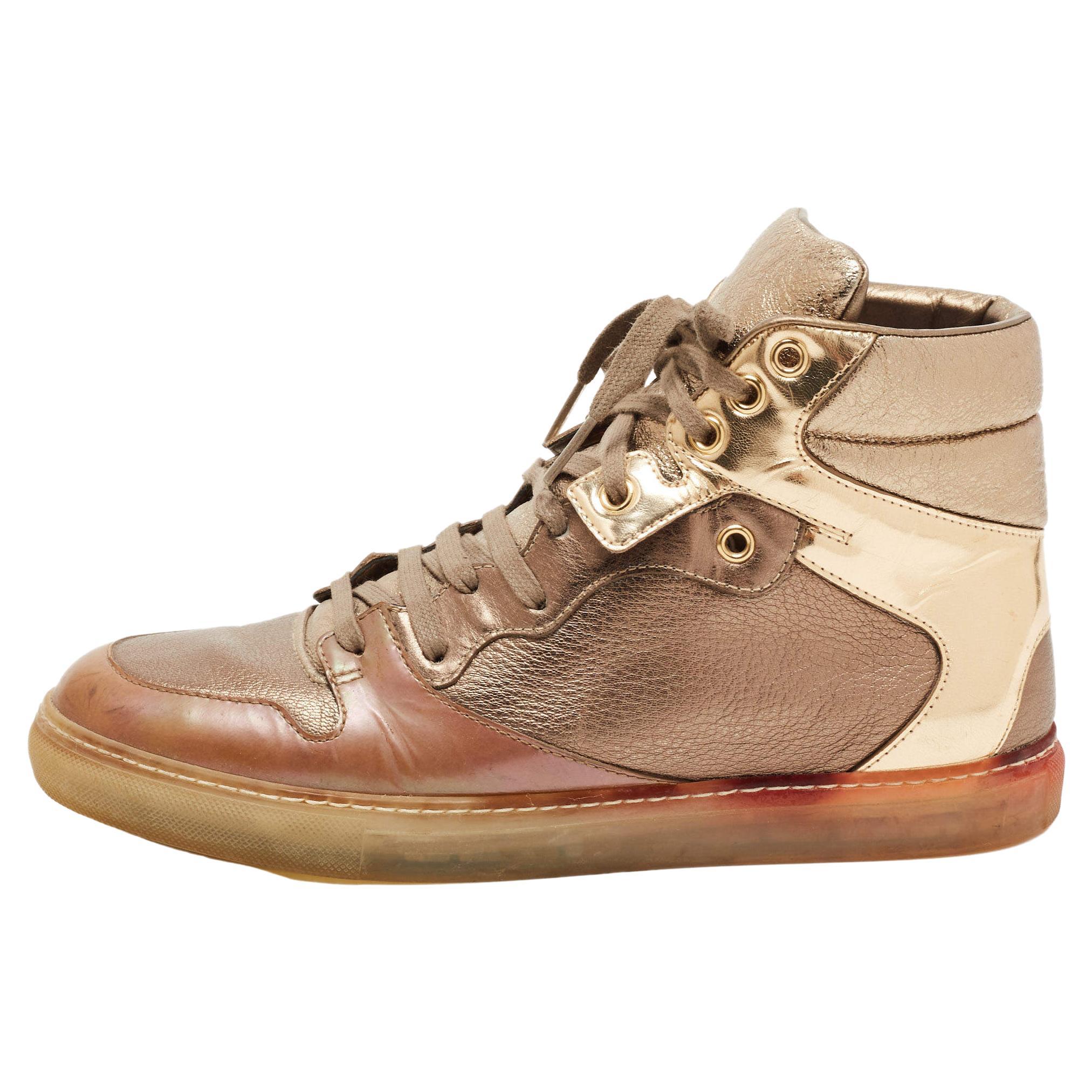 Balenciaga Metallic Tricolor Leather High Top Sneakers Size 40 For Sale