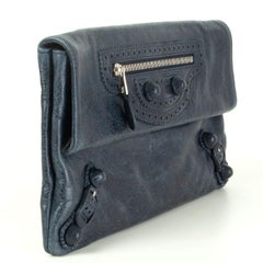 BALENCIAGA midnight blue distressed leather GIANT Envelope Clutch Bag