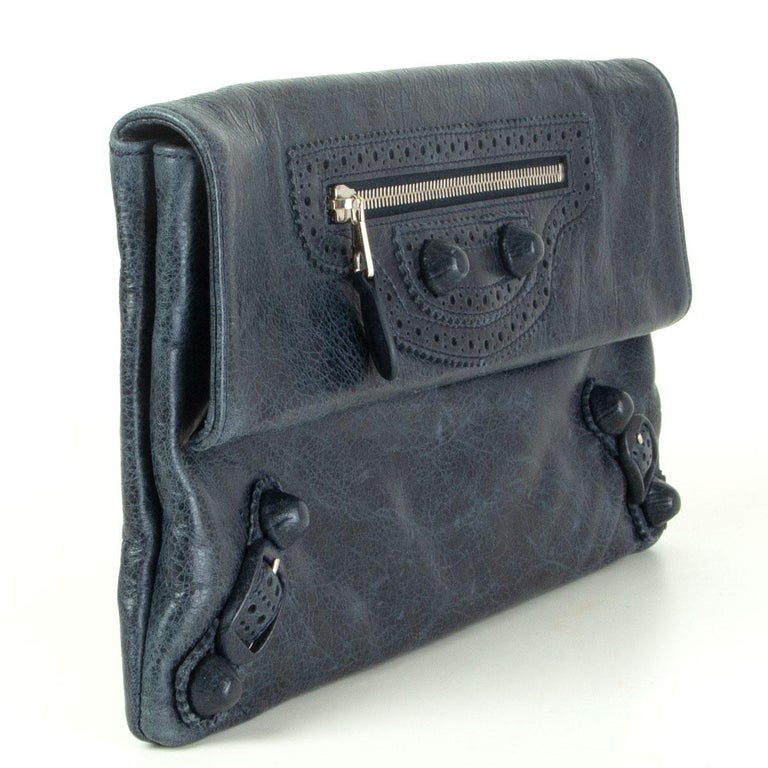 BALENCIAGA midnight blue distressed leather GIANT Envelope Clutch Bag at  1stDibs