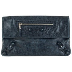 BALENCIAGA midnight blue distressed leather GIANT Envelope Clutch Bag