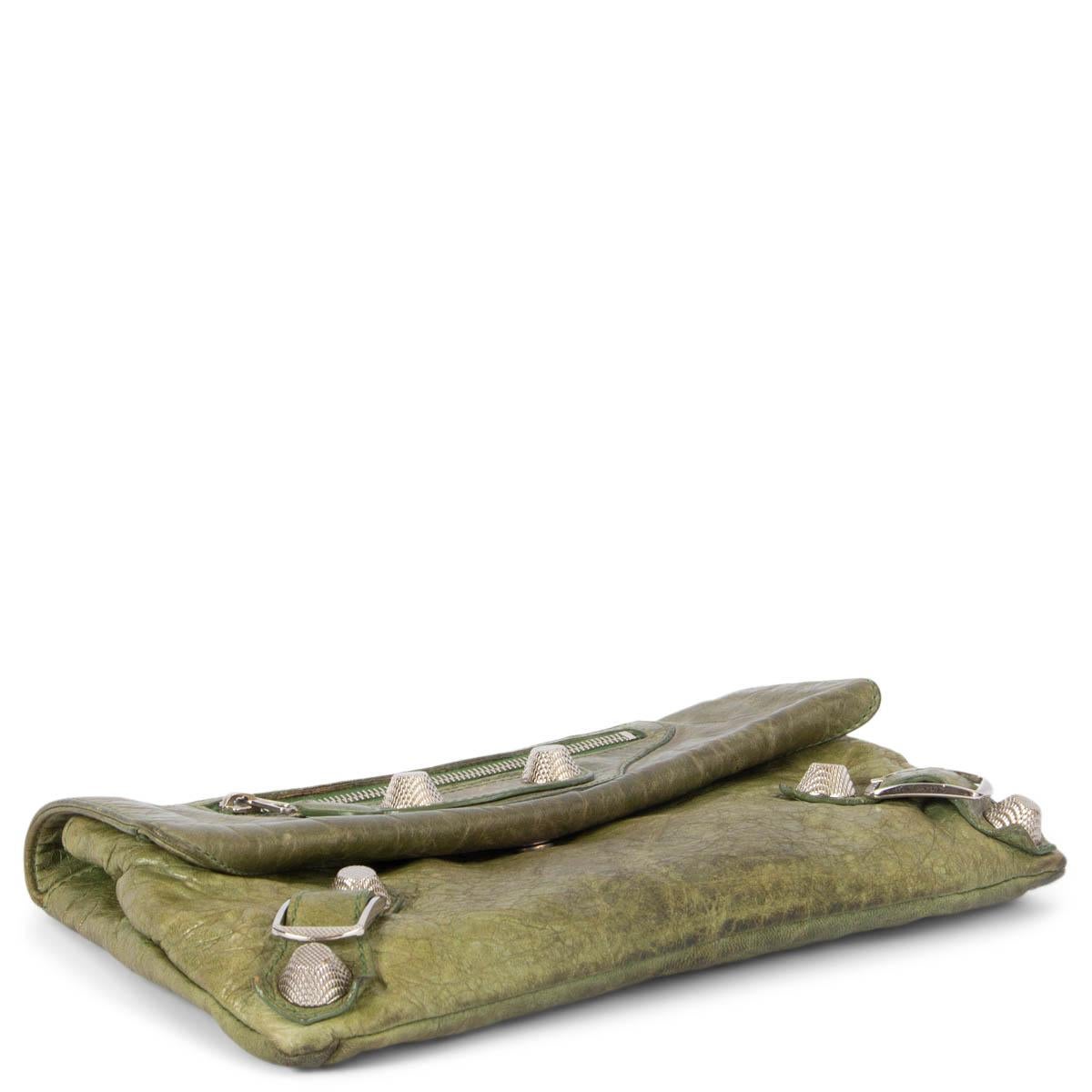 Women's BALENCIAGA Militaire green distressed leather MOTOCROSS GIANT Clutch Bag
