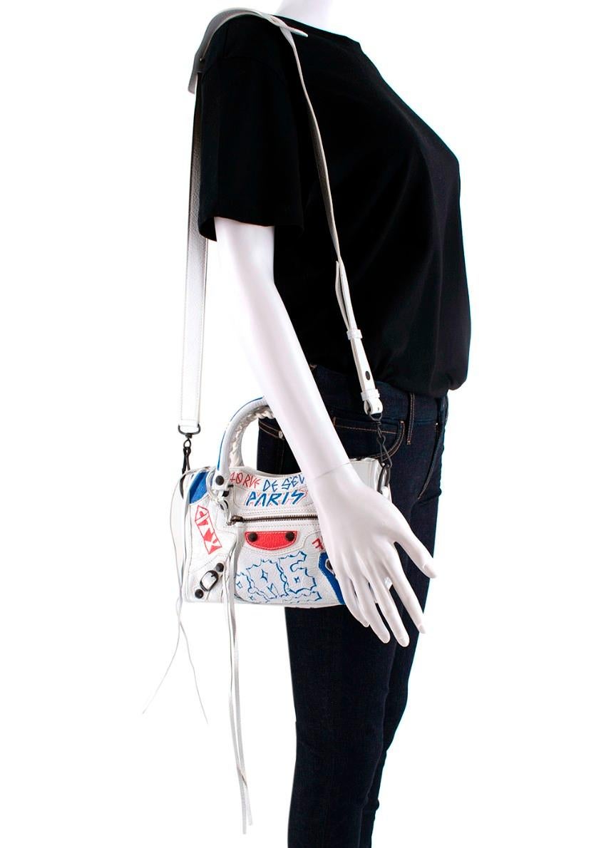 Women's Balenciaga Mini City Paris Graffiti Crinkle Leather Shoulder Bag For Sale