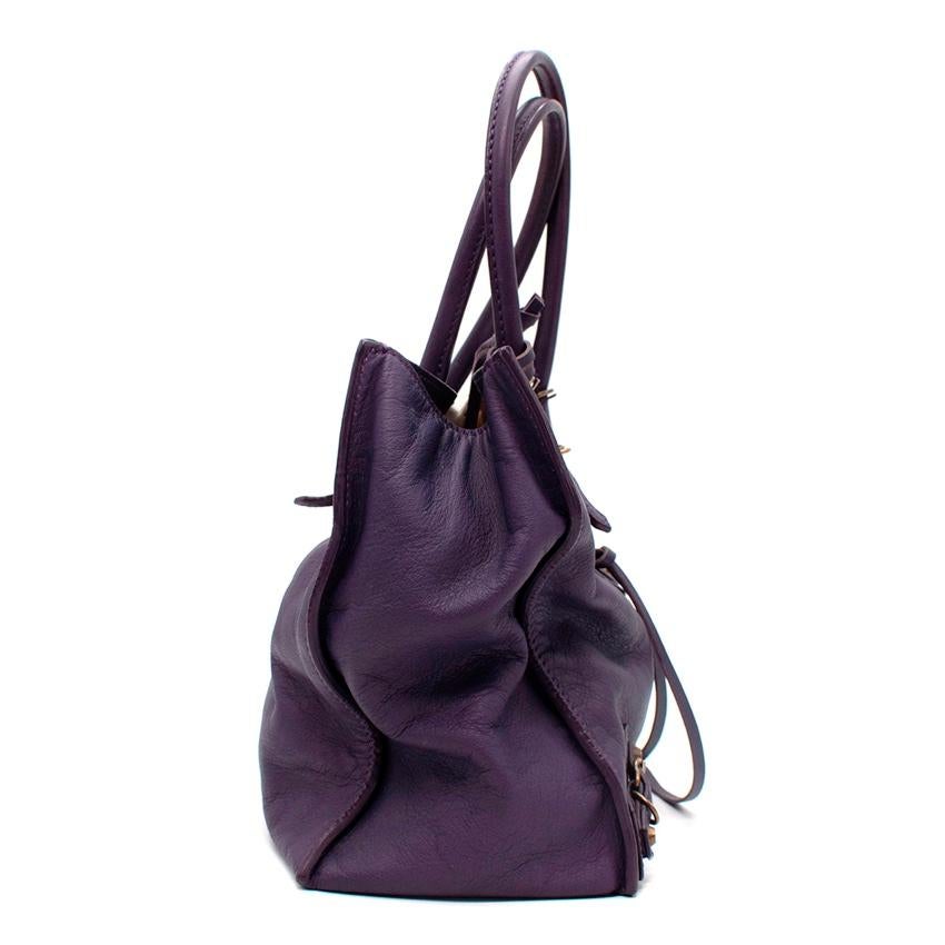 Black Balenciaga Mini Papier A4 Purple Leather Tote Bag For Sale