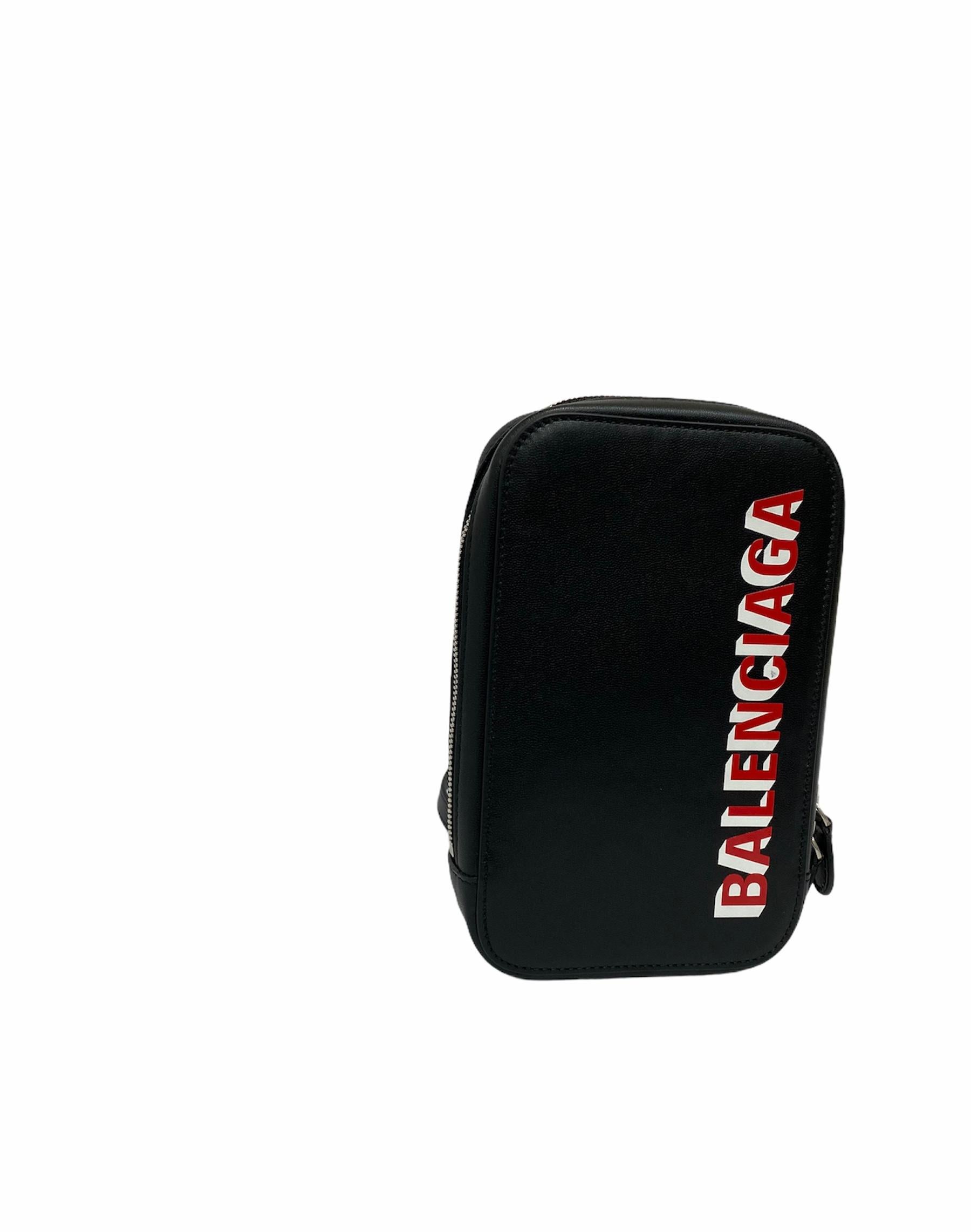 Black Balenciaga Mini Unisex Shoulder Bag with Red Print