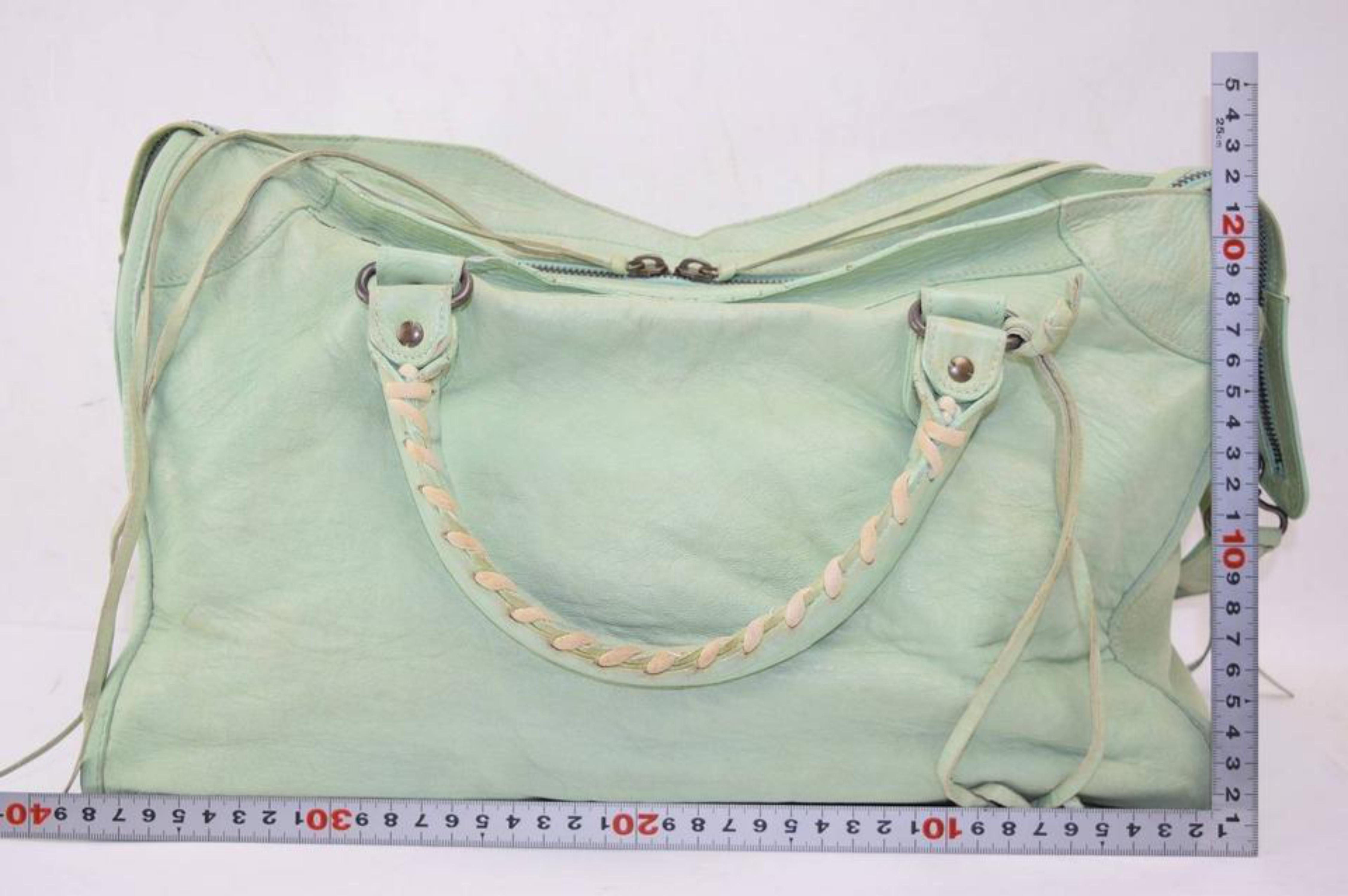 Gray Balenciaga Mint City 2way 869570 Green Leather Shoulder Bag For Sale