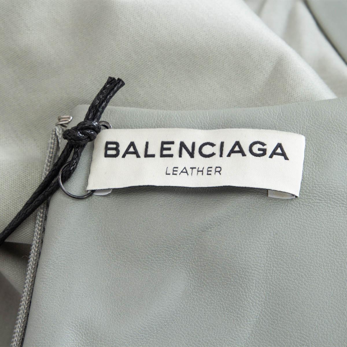 Gray BALENCIAGA mint green cotton & LEATHER Shift Dress 40 M For Sale