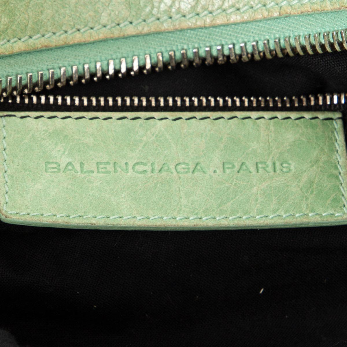 BALENCIAGA mint green distressed leather GIANT WORK Satchel Bag In Fair Condition In Zürich, CH