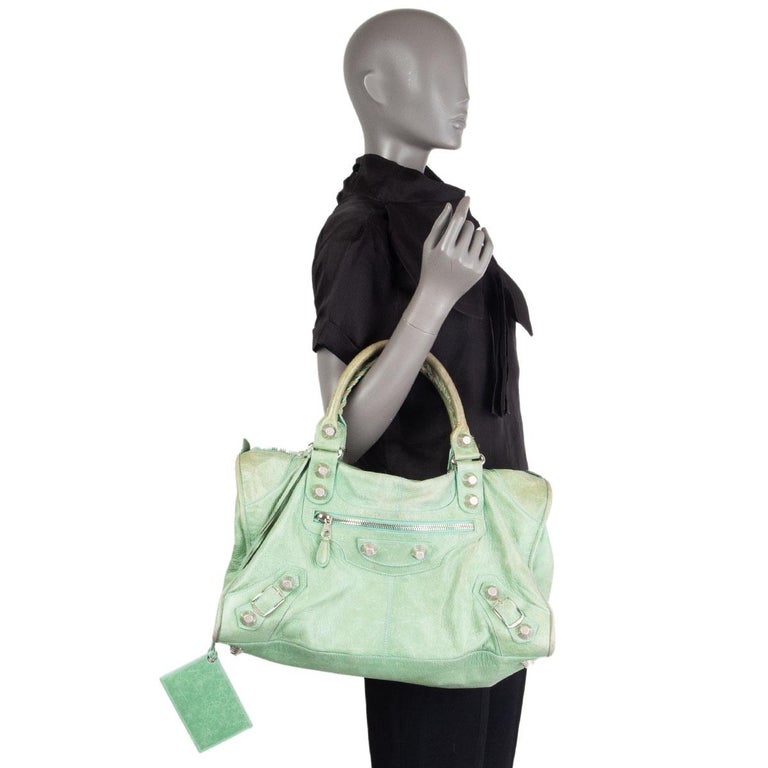 BALENCIAGA mint green distressed leather GIANT WORK Satchel Bag at 1stDibs  | mint green balenciaga, balenciaga mint green bag, mint green balenciaga  city bag