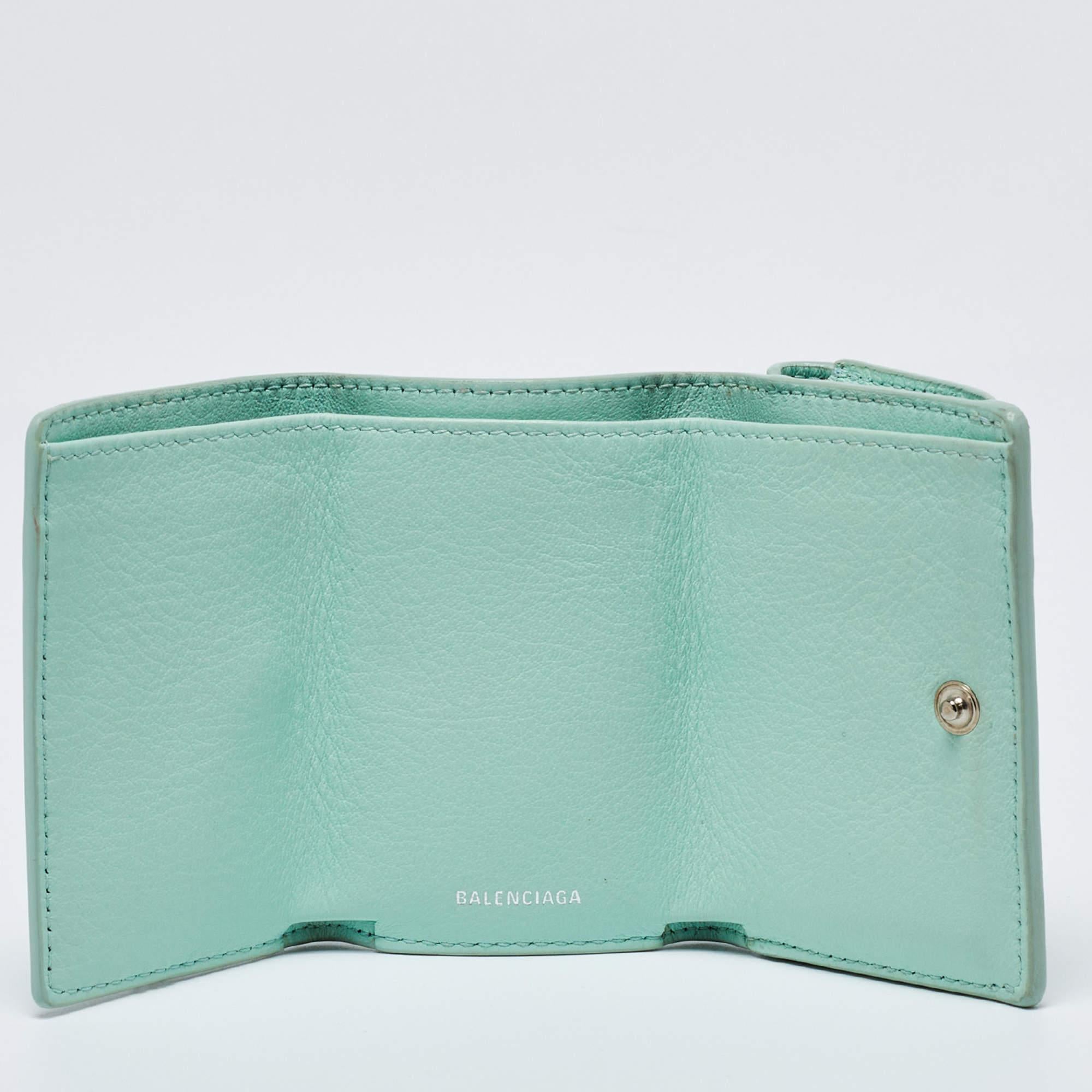 Women's Balenciaga Mint Green Leather Mini Papier Wallet For Sale