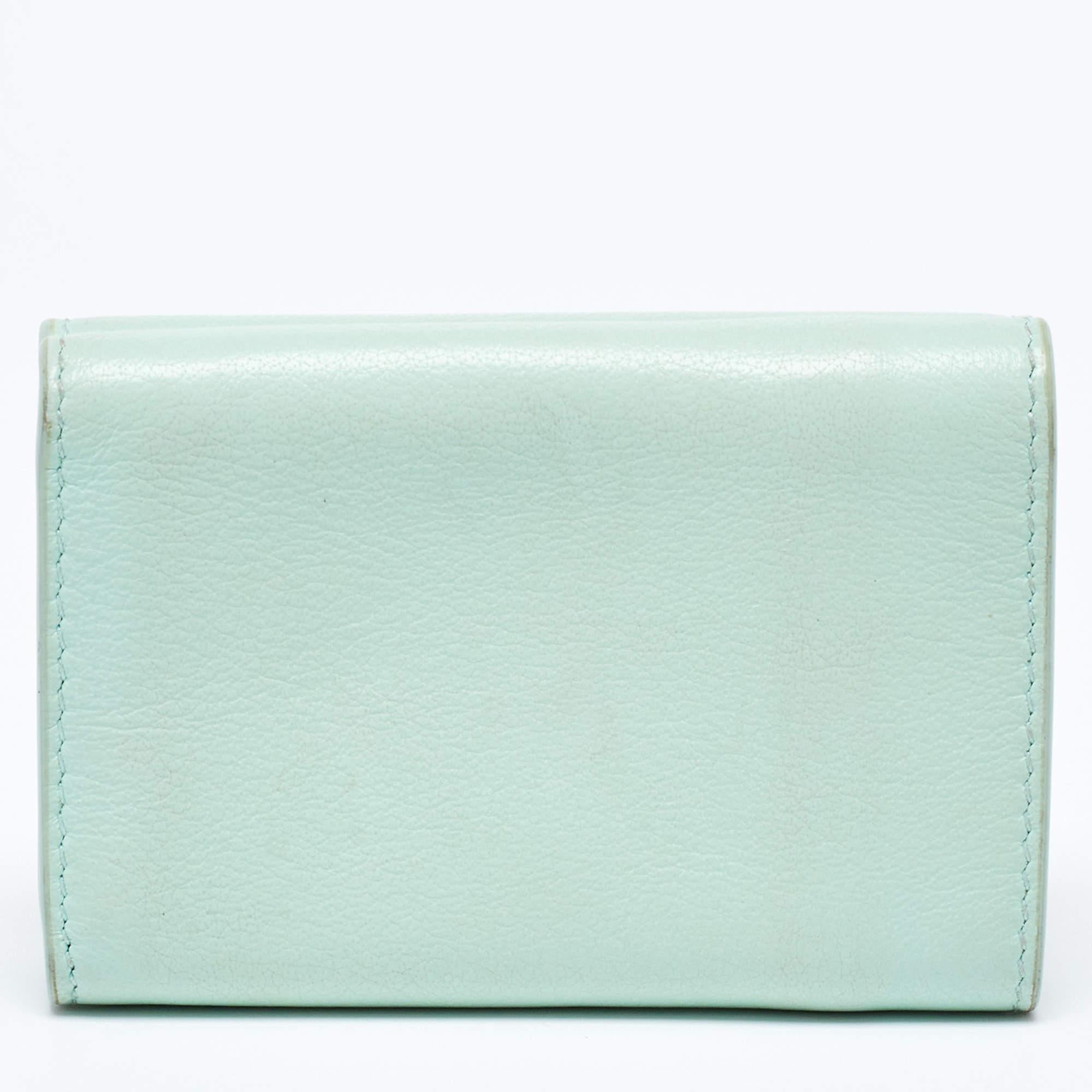 Balenciaga Mint Green Leather Mini Papier Wallet For Sale 2