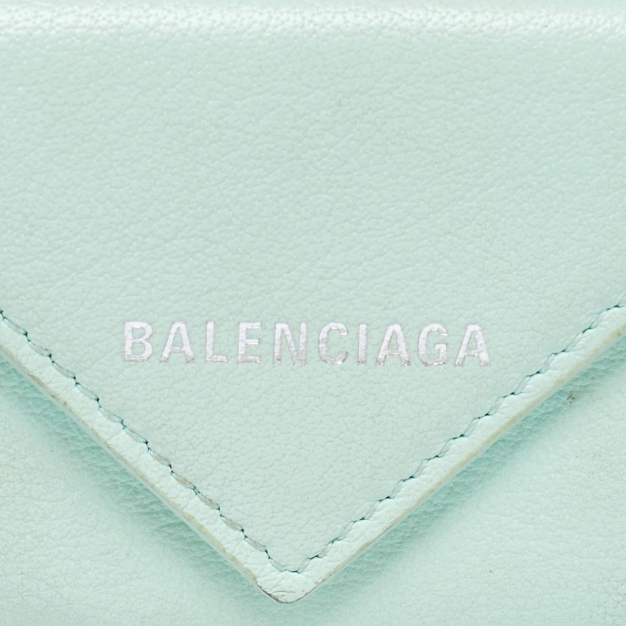 Balenciaga Mint Green Leather Mini Papier Wallet For Sale 3
