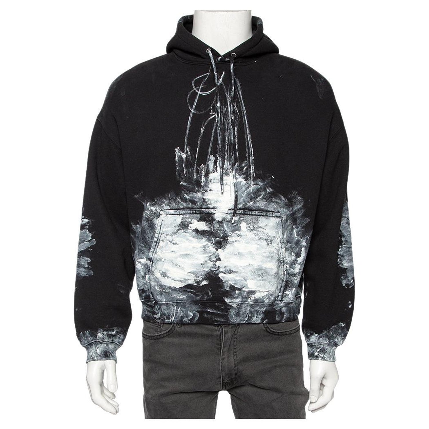 Balenciaga Monochrome Paint-Splattered Cotton Cropped Hoodie XL For Sale at  1stDibs
