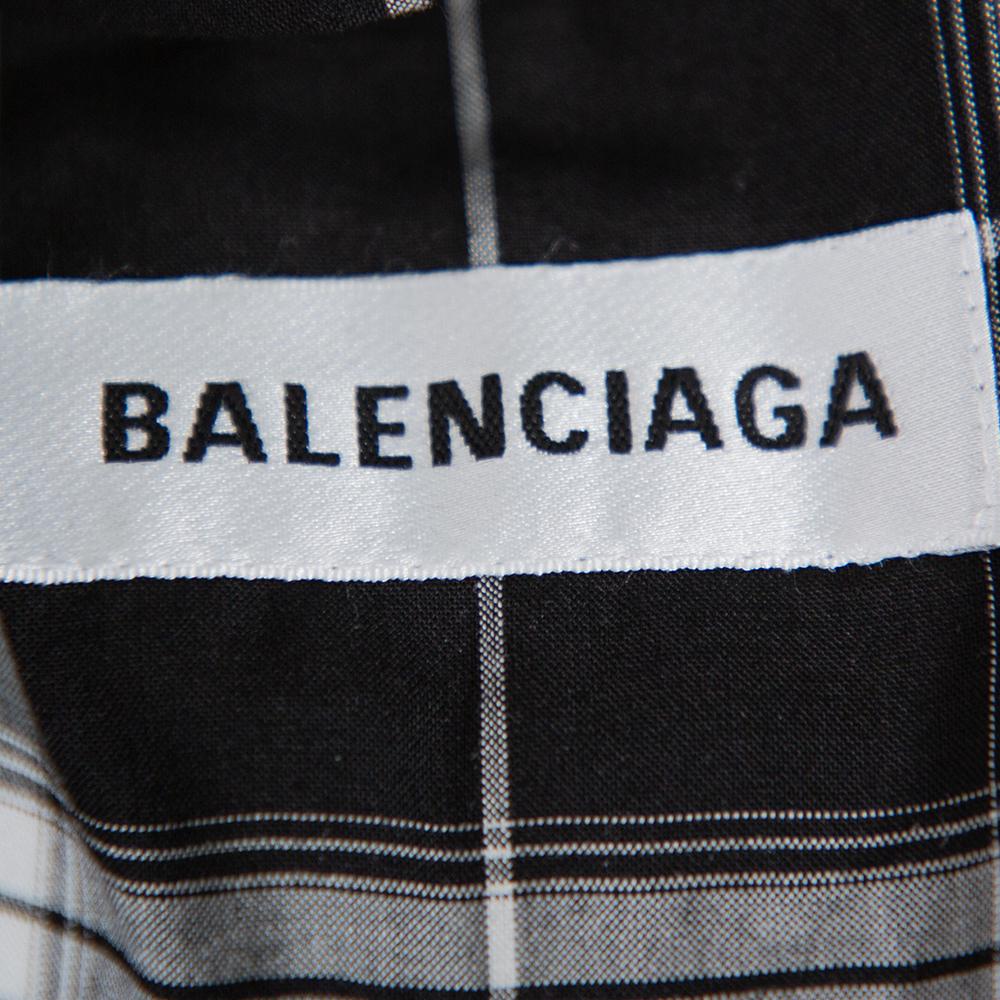 Black Balenciaga Monochrome Plaid Quilted Detail Oversized Short Sleeve Shirt S