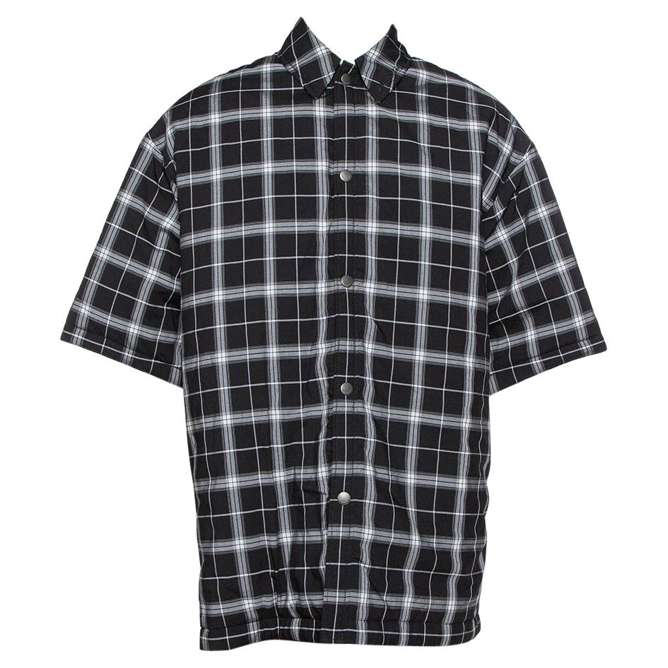 Balenciaga Monochrome Plaid Quilted Detail Oversized Short Sleeve Shirt S